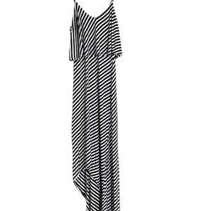 Like New Mossimo B&W Striped Asymmetrical Sleeveless Maxi Flounce Dress - S/P